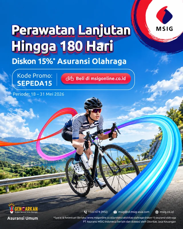 The campaign as a 4:5 social ad: the headline stacked at the top, the cyclist and ribbon filling the lower two thirds.